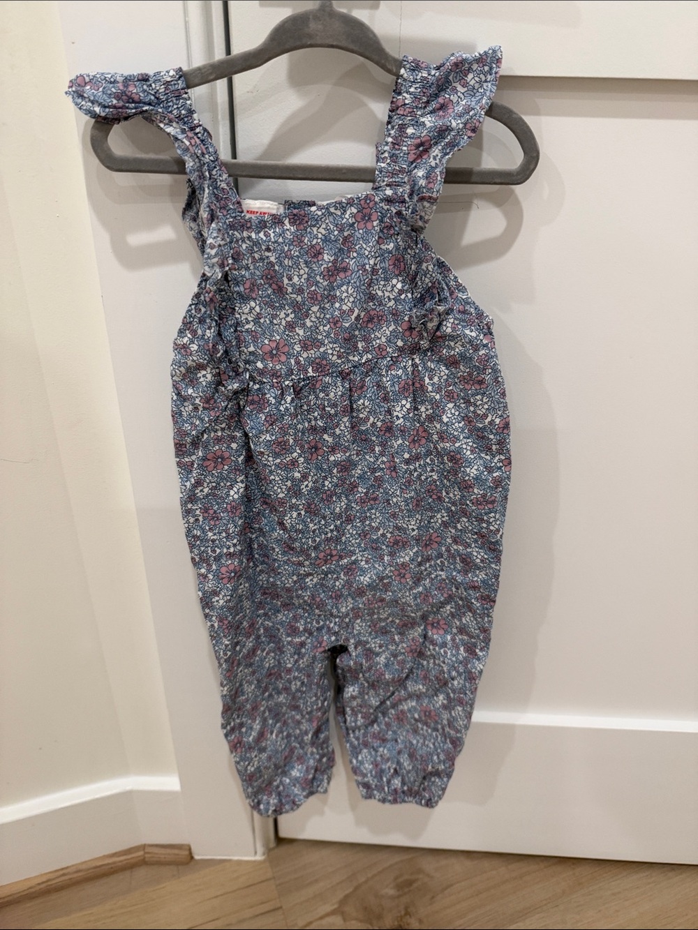 Mango Blue Floral Ruffle-Strap Romper with Pink Accents